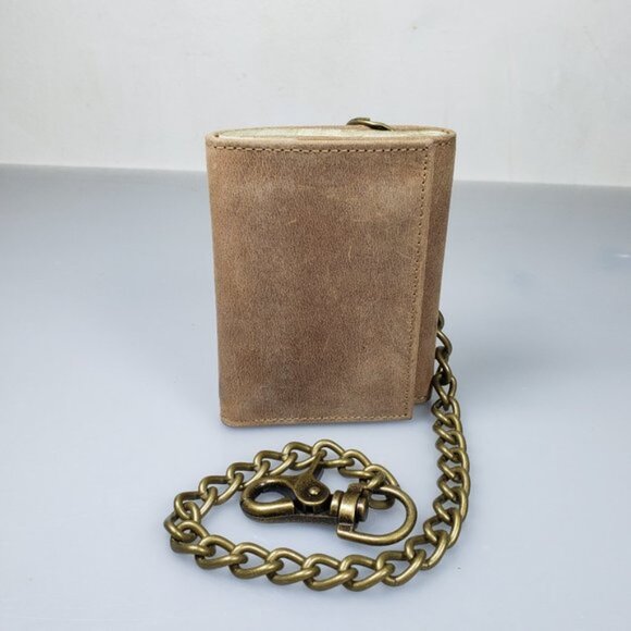 Men's Distressed Leather Vintage RFID Blocking Motorcycle Brown Wallet In Box - Picture 6 of 10